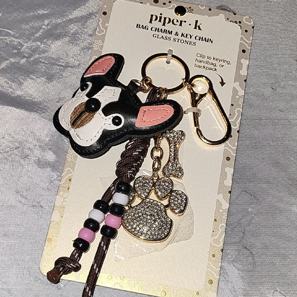 Piper K Boston Terrier Bag Charm Keychain Key Chain Brand New